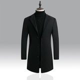 Men's Woolen Coat Korean Style Slim Mid-Length Windbreaker Mart Lion Black M 