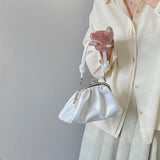 Trendy girl Cute Fold Clip Evening Bag High-end Chain Bag Hand-held Messenger Bag Dumpling Bag Women Mart Lion White  
