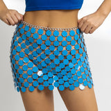 Shiny Plastics Sequins Belly Chain Disc Skirt for Women Waist Chain Dress Body jewelry Rave Festival Clothing Mart Lion blue  