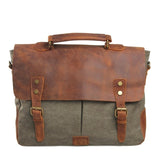 Unisex Men's Bag Canvas Leather Briefcase Handbag Messenger Laptop Shoulder Mart Lion army green  