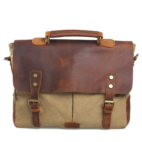 Unisex Men's Bag Canvas Leather Briefcase Handbag Messenger Laptop Shoulder Mart Lion   