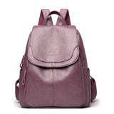 Women Large Capacity Backpack Purses Leather Female Vintage School Bags Travel Bagpack Ladies Bookbag Rucksack Mart Lion Purple  