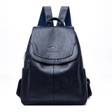 Women Large Capacity Backpack Purses Leather Female Vintage School Bags Travel Bagpack Ladies Bookbag Rucksack Mart Lion Navy Blue  