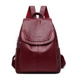 Women Large Capacity Backpack Purses Leather Female Vintage School Bags Travel Bagpack Ladies Bookbag Rucksack Mart Lion Wine Red  