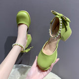 Women's Heels Mary Janes Shoes Lolita Summer Girls Butterfly Party Green Luxury Trend High Heel Kawaii Elegant Mart Lion   