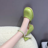 Women's Heels Mary Janes Shoes Lolita Summer Girls Butterfly Party Green Luxury Trend High Heel Kawaii Elegant Mart Lion   