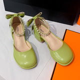 Women's Heels Mary Janes Shoes Lolita Summer Girls Butterfly Party Green Luxury Trend High Heel Kawaii Elegant Mart Lion   