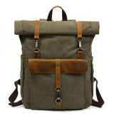vintage Canvas Leather Backpacks Laptop Daypack for Traveling Teenager Back Pack Student Computer Rucksacks Mart Lion army green  