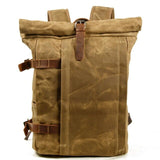 vintage Oil Waxed Canvas Backpack Laptop Bag Multifunctional Outdoor Anti-theft Waterproof Travel Bag Leisure Mart Lion khaki  